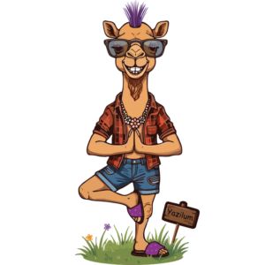 le dtf visuel d'un logo d'une girafe qui fait du yoga sur une seule jambe façon punk
